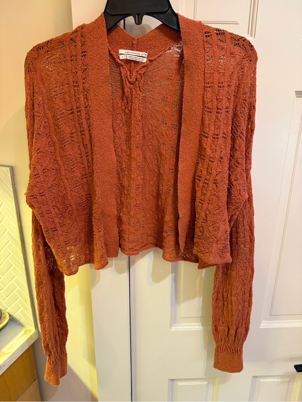 Anthropologie Rust Open-Knit Cropped Cardigan